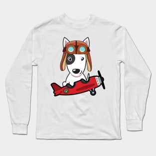 Cute bull terrier is in a vintage plane Long Sleeve T-Shirt